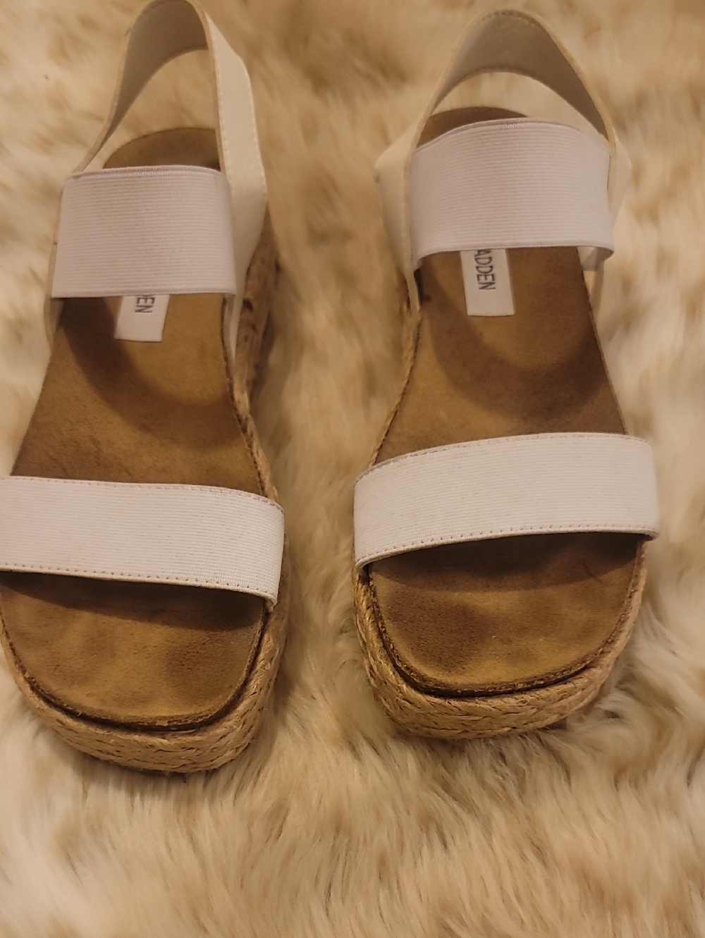 Steve Madden White Elastic Espadrille Wedge Sandals